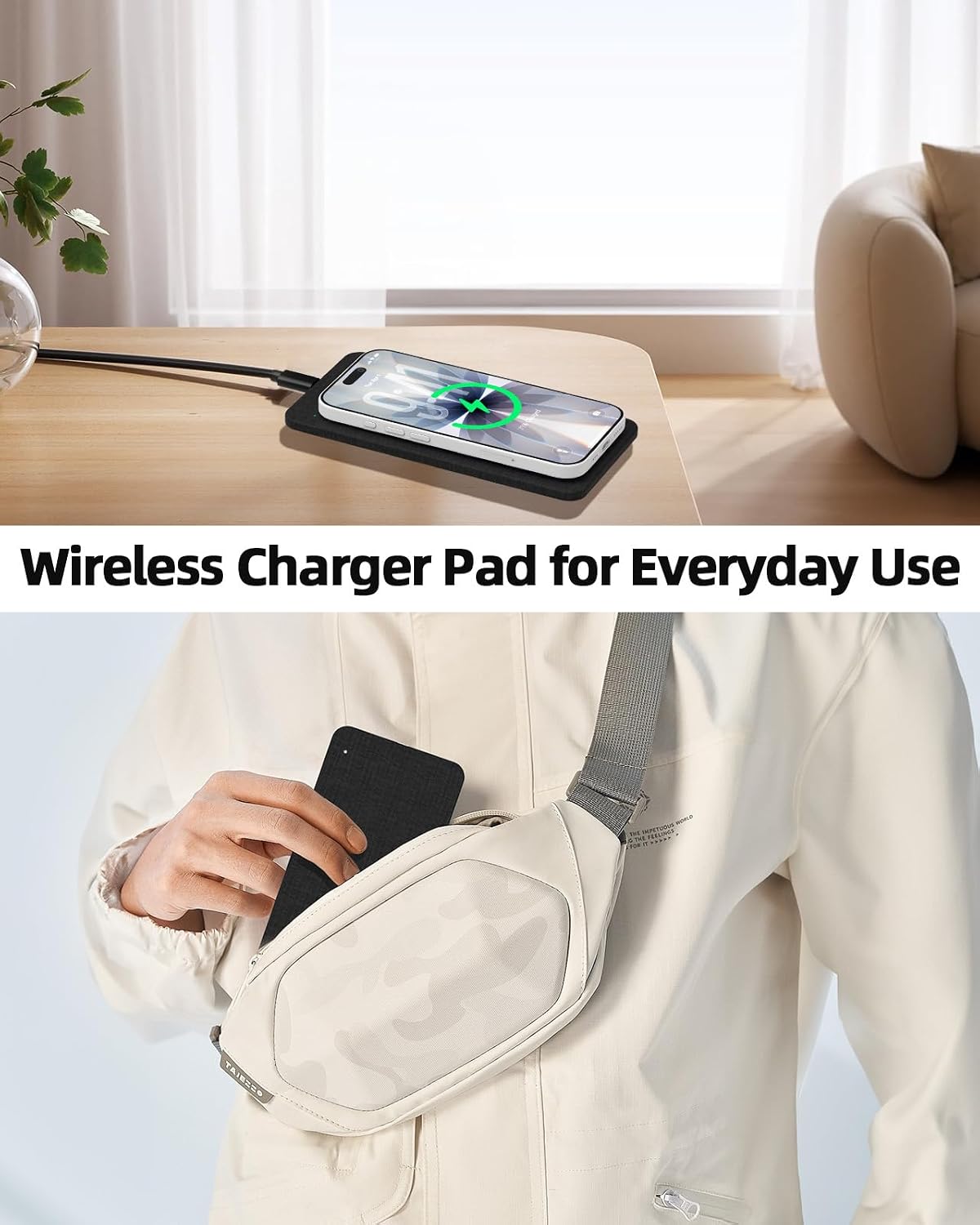 Bamboo Valet Tray with Dual Wireless Charger - EDC Nightstand Organizer for Men - Desk Tray & Catchall for Phone, Watch, Keys - Aesthetic Desk Accessories & Father’s Day Gift for Men (Natural)