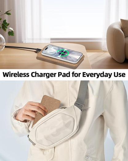 Bamboo Valet Tray with Dual Wireless Charger - EDC Nightstand Organizer for Men - Desk Tray & Catchall for Phone, Watch, Keys - Aesthetic Desk Accessories & Father’s Day Gift for Men (Natural)