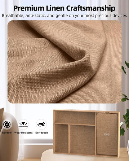 Bamboo Valet Tray with Dual Wireless Charger - EDC Nightstand Organizer for Men - Desk Tray & Catchall for Phone, Watch, Keys - Aesthetic Desk Accessories & Father’s Day Gift for Men (Natural)