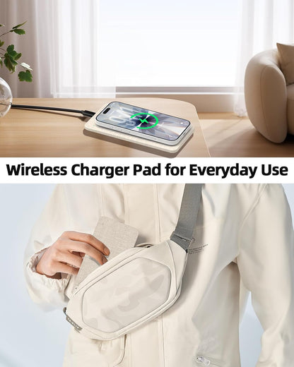 Bamboo Valet Tray with Dual Wireless Charger - EDC Nightstand Organizer for Men - Desk Tray & Catchall for Phone, Watch, Keys - Aesthetic Desk Accessories & Father’s Day Gift for Men (Natural)