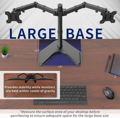 STAND-V002F Dual LED LCD Monitor Free-Standing Desk Stand for 2 Screens up to 27 Inch Heavy-Duty Fully Adjustable Arms with Max VESA 100x100mm