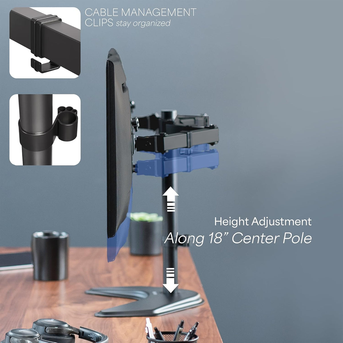 STAND-V002F Dual LED LCD Monitor Free-Standing Desk Stand for 2 Screens up to 27 Inch Heavy-Duty Fully Adjustable Arms with Max VESA 100x100mm