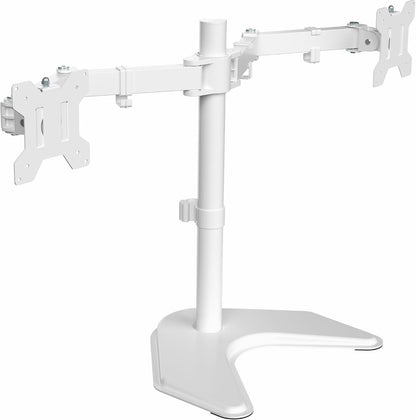 STAND-V002F Dual LED LCD Monitor Free-Standing Desk Stand for 2 Screens up to 27 Inch Heavy-Duty Fully Adjustable Arms with Max VESA 100x100mm