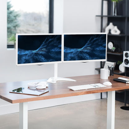 STAND-V002F Dual LED LCD Monitor Free-Standing Desk Stand for 2 Screens up to 27 Inch Heavy-Duty Fully Adjustable Arms with Max VESA 100x100mm