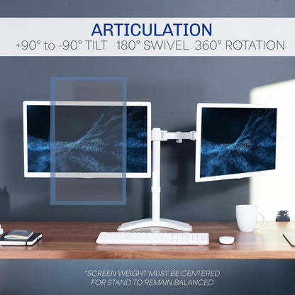 STAND-V002F Dual LED LCD Monitor Free-Standing Desk Stand for 2 Screens up to 27 Inch Heavy-Duty Fully Adjustable Arms with Max VESA 100x100mm