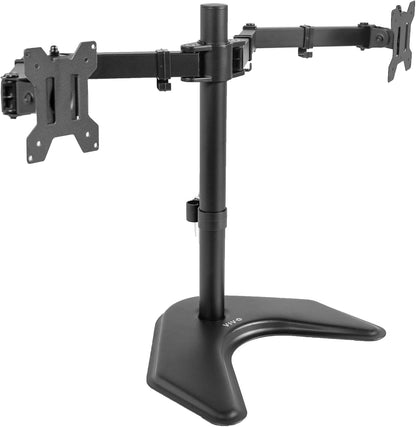 STAND-V002F Dual LED LCD Monitor Free-Standing Desk Stand for 2 Screens up to 27 Inch Heavy-Duty Fully Adjustable Arms with Max VESA 100x100mm