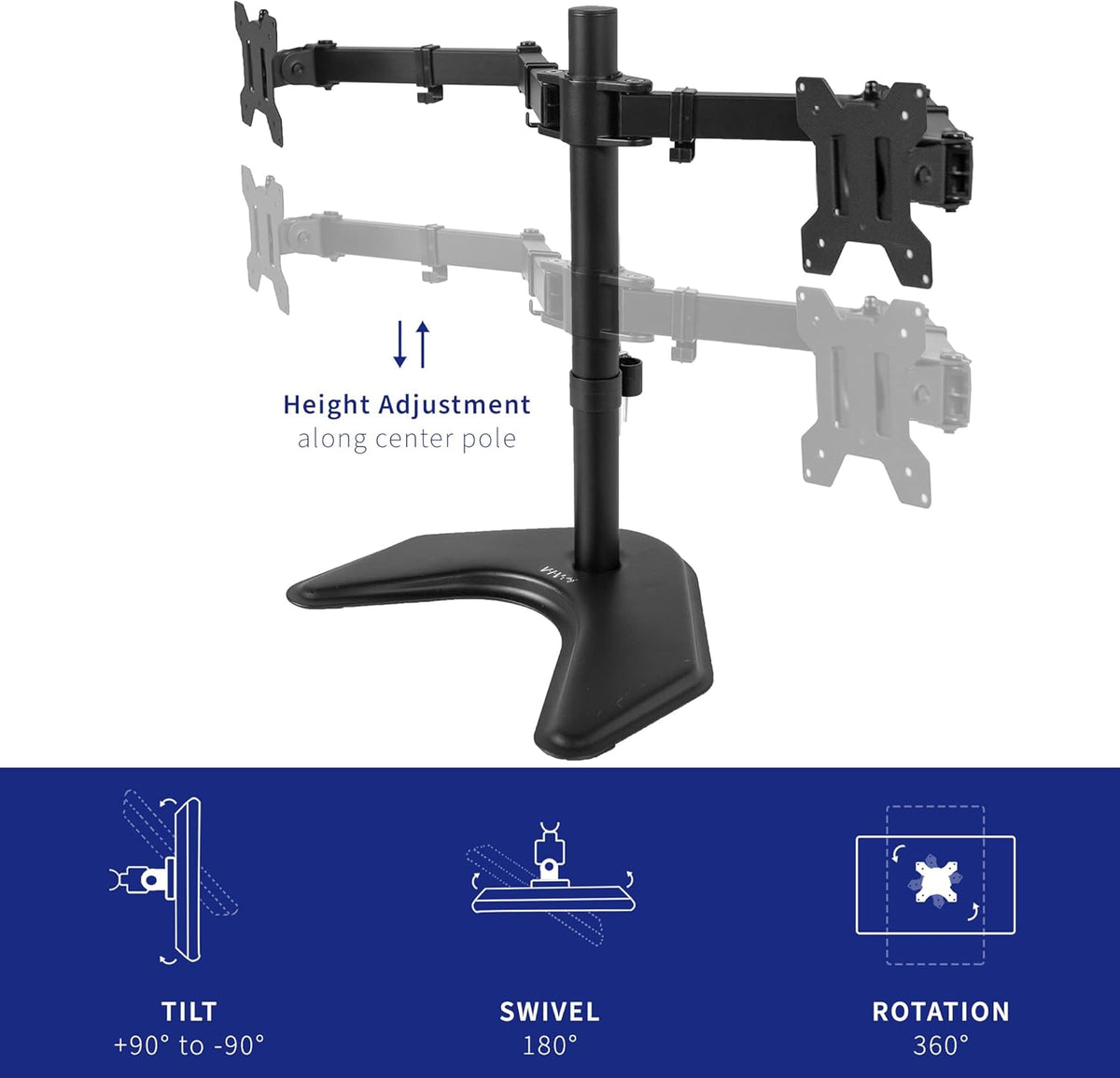 STAND-V002F Dual LED LCD Monitor Free-Standing Desk Stand for 2 Screens up to 27 Inch Heavy-Duty Fully Adjustable Arms with Max VESA 100x100mm