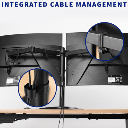 STAND-V002F Dual LED LCD Monitor Free-Standing Desk Stand for 2 Screens up to 27 Inch Heavy-Duty Fully Adjustable Arms with Max VESA 100x100mm