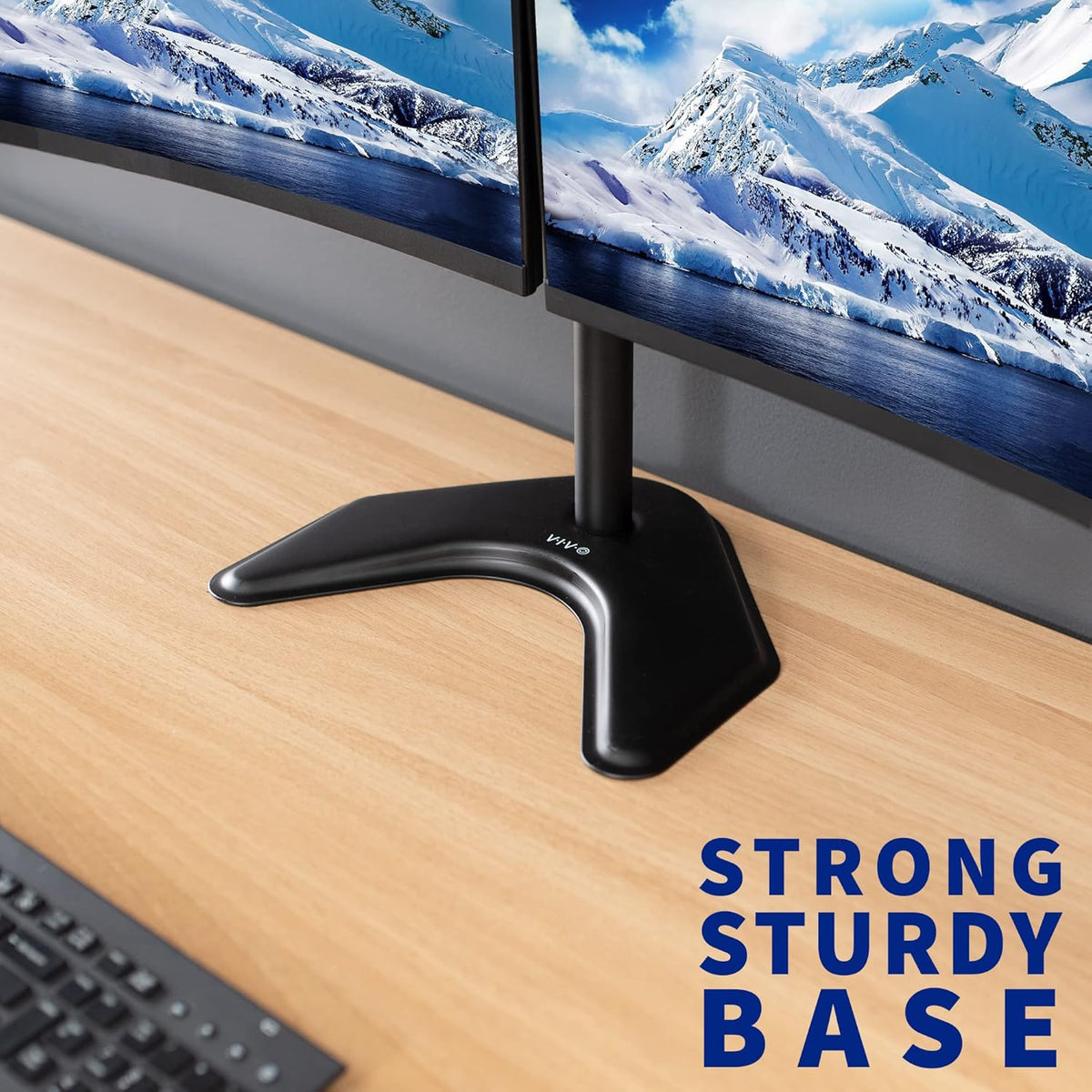 STAND-V002F Dual LED LCD Monitor Free-Standing Desk Stand for 2 Screens up to 27 Inch Heavy-Duty Fully Adjustable Arms with Max VESA 100x100mm