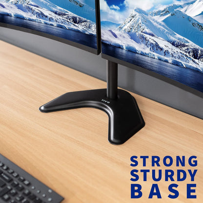 STAND-V002F Dual LED LCD Monitor Free-Standing Desk Stand for 2 Screens up to 27 Inch Heavy-Duty Fully Adjustable Arms with Max VESA 100x100mm