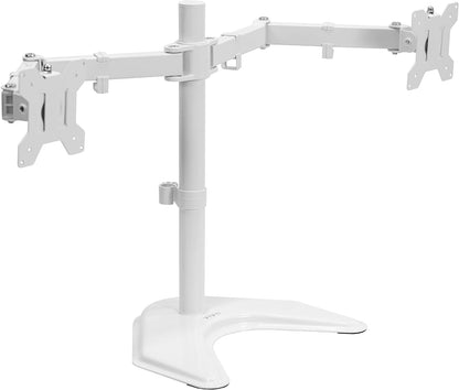 STAND-V002F Dual LED LCD Monitor Free-Standing Desk Stand for 2 Screens up to 27 Inch Heavy-Duty Fully Adjustable Arms with Max VESA 100x100mm