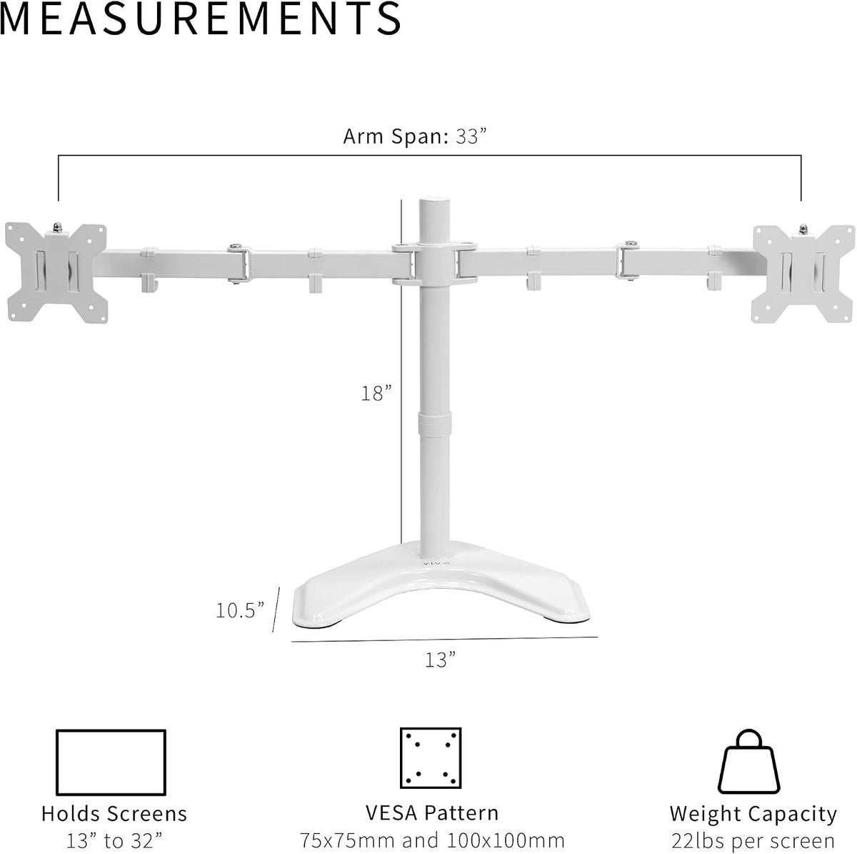 STAND-V002F Dual LED LCD Monitor Free-Standing Desk Stand for 2 Screens up to 27 Inch Heavy-Duty Fully Adjustable Arms with Max VESA 100x100mm