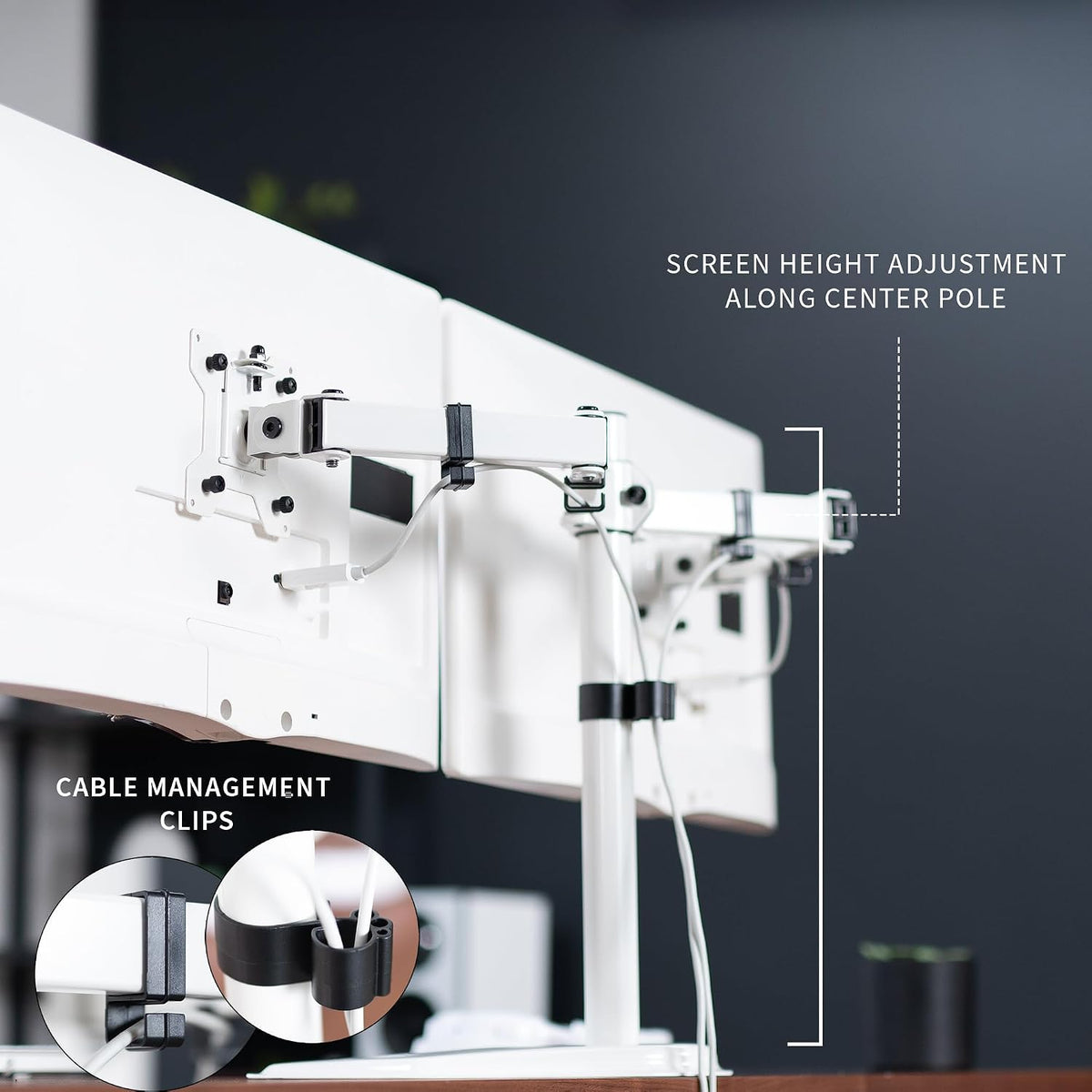 STAND-V002F Dual LED LCD Monitor Free-Standing Desk Stand for 2 Screens up to 27 Inch Heavy-Duty Fully Adjustable Arms with Max VESA 100x100mm