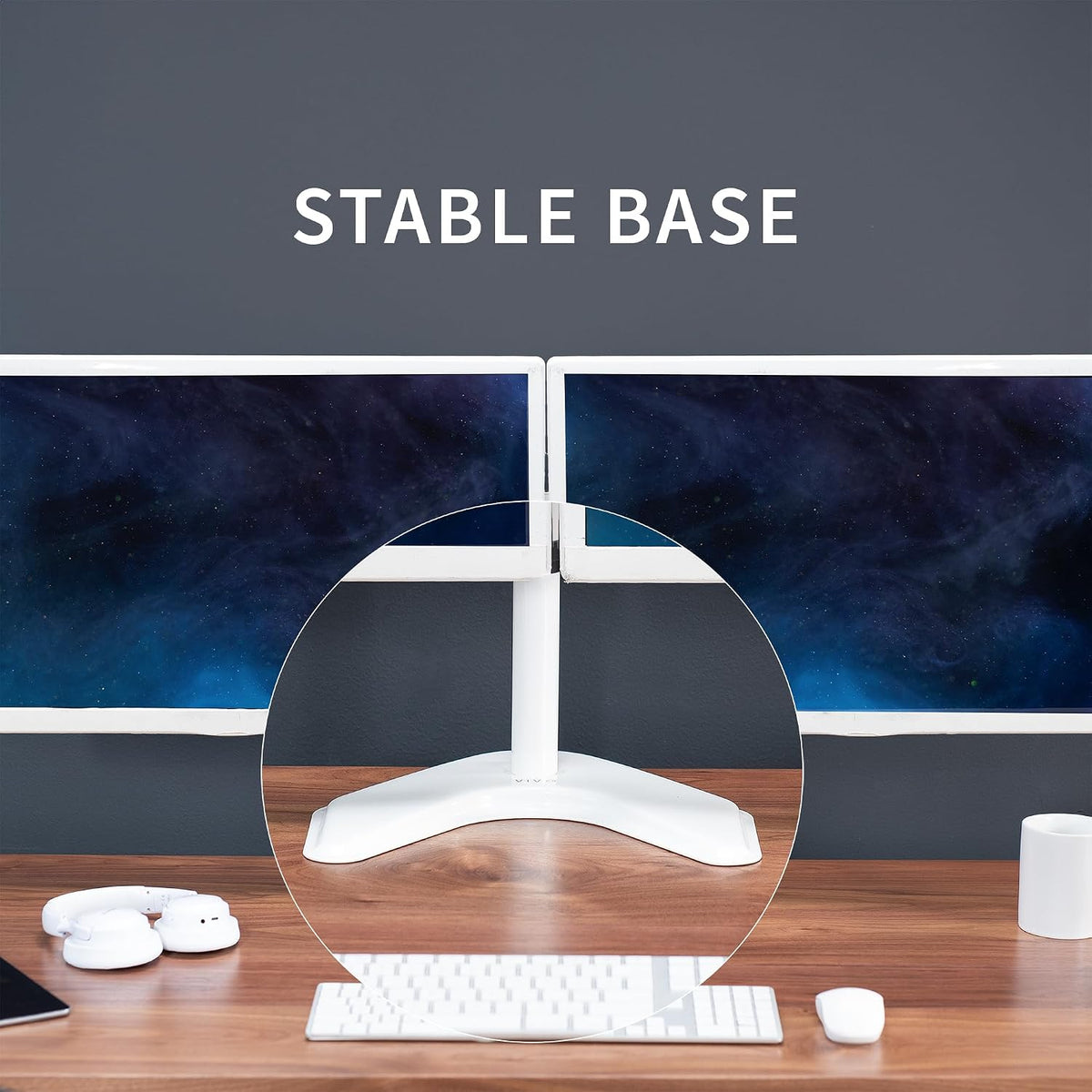 STAND-V002F Dual LED LCD Monitor Free-Standing Desk Stand for 2 Screens up to 27 Inch Heavy-Duty Fully Adjustable Arms with Max VESA 100x100mm