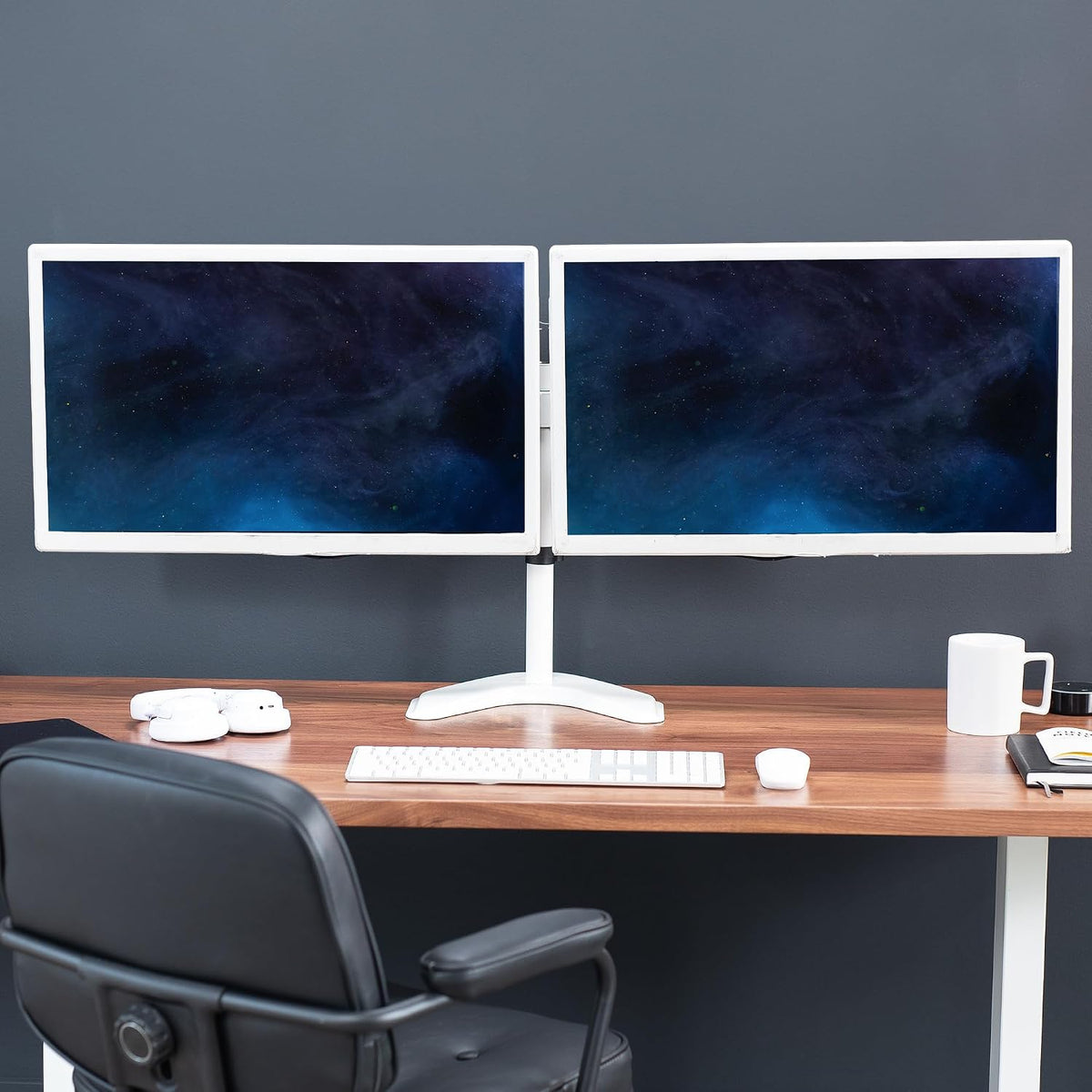 STAND-V002F Dual LED LCD Monitor Free-Standing Desk Stand for 2 Screens up to 27 Inch Heavy-Duty Fully Adjustable Arms with Max VESA 100x100mm