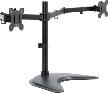 STAND-V002F Dual LED LCD Monitor Free-Standing Desk Stand for 2 Screens up to 27 Inch Heavy-Duty Fully Adjustable Arms with Max VESA 100x100mm