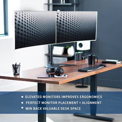 STAND-V002F Dual LED LCD Monitor Free-Standing Desk Stand for 2 Screens up to 27 Inch Heavy-Duty Fully Adjustable Arms with Max VESA 100x100mm