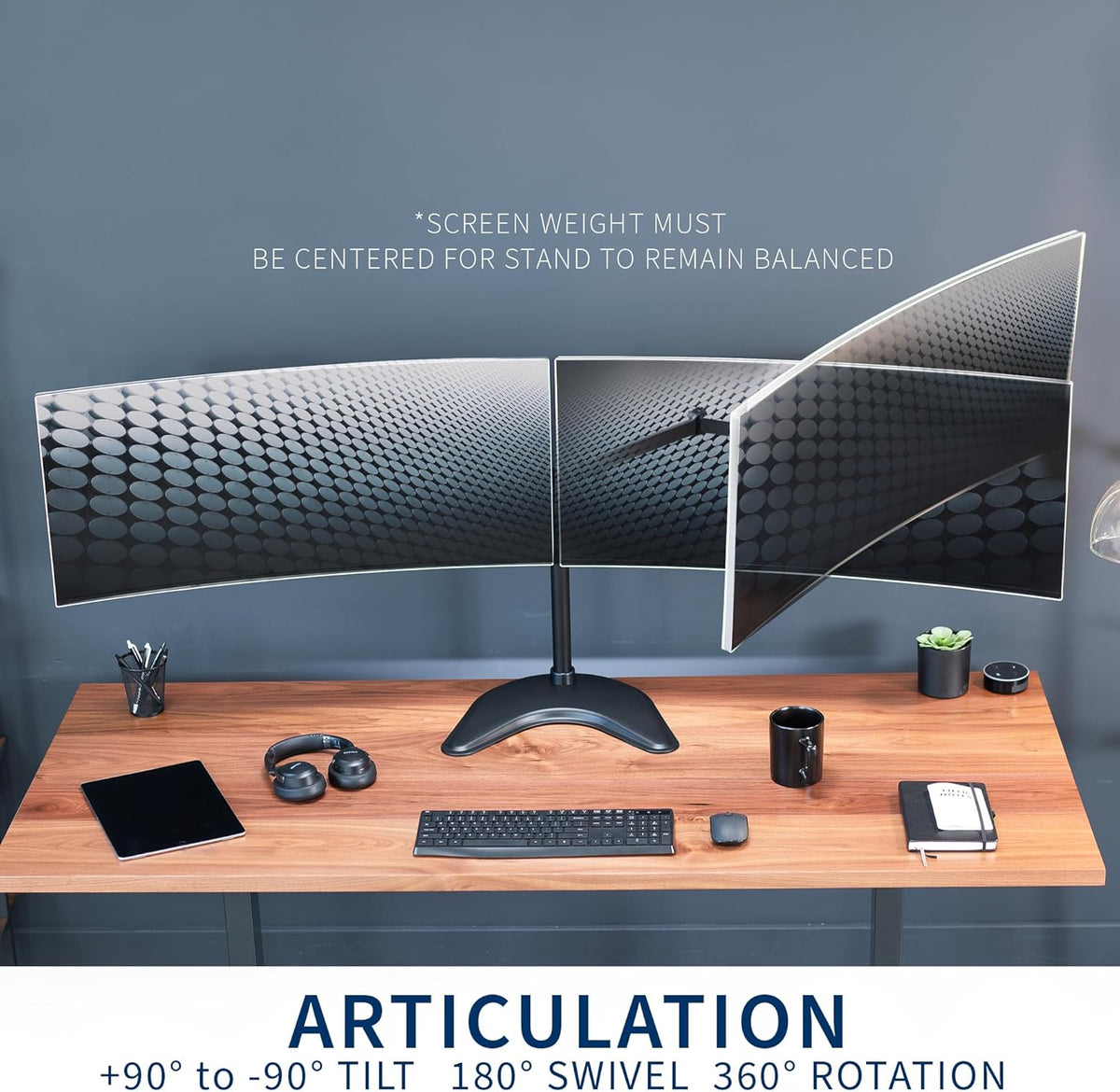 STAND-V002F Dual LED LCD Monitor Free-Standing Desk Stand for 2 Screens up to 27 Inch Heavy-Duty Fully Adjustable Arms with Max VESA 100x100mm