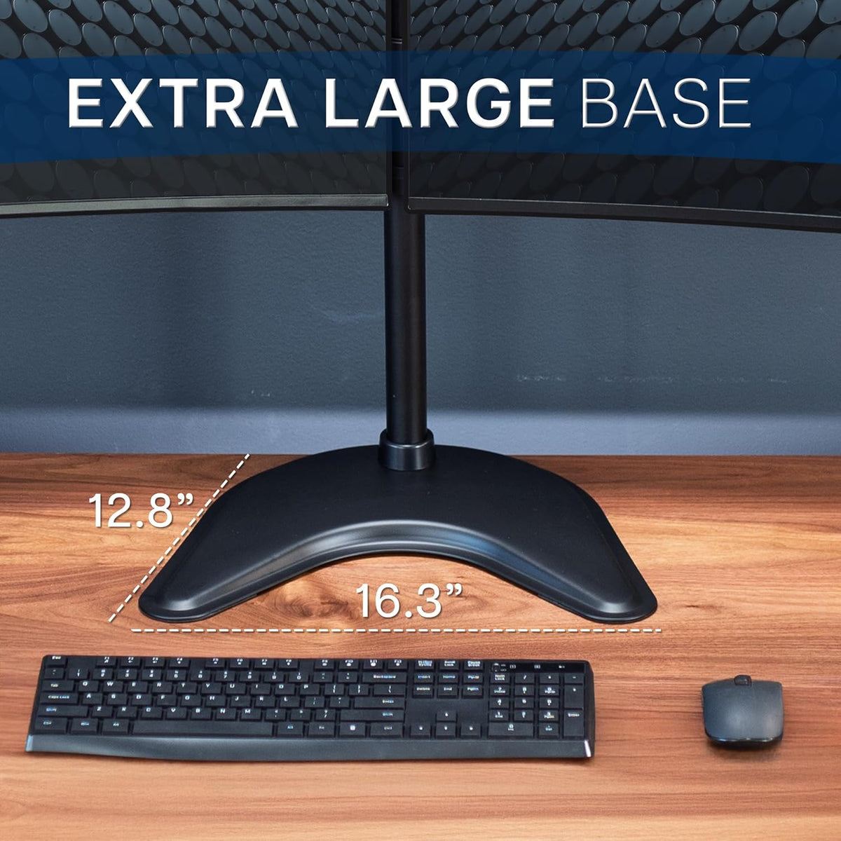 STAND-V002F Dual LED LCD Monitor Free-Standing Desk Stand for 2 Screens up to 27 Inch Heavy-Duty Fully Adjustable Arms with Max VESA 100x100mm