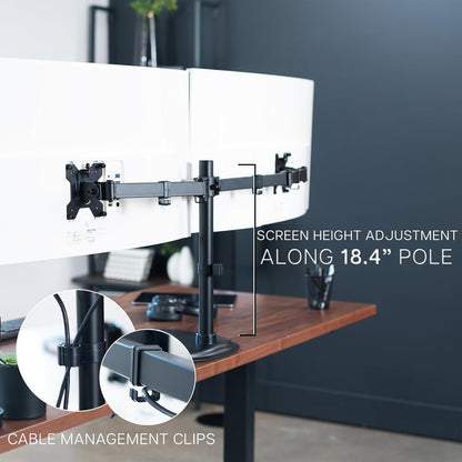 STAND-V002F Dual LED LCD Monitor Free-Standing Desk Stand for 2 Screens up to 27 Inch Heavy-Duty Fully Adjustable Arms with Max VESA 100x100mm