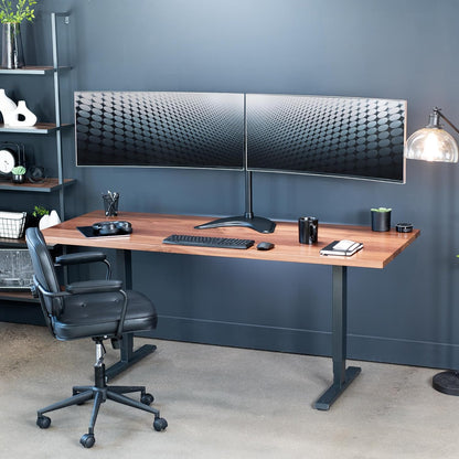 STAND-V002F Dual LED LCD Monitor Free-Standing Desk Stand for 2 Screens up to 27 Inch Heavy-Duty Fully Adjustable Arms with Max VESA 100x100mm
