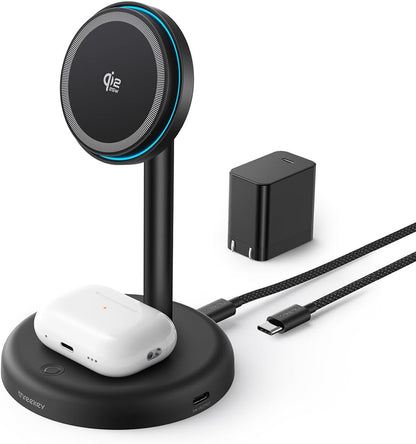 Qi2.2 25W Wireless Charger Stand with Cooling Fan & LED Light