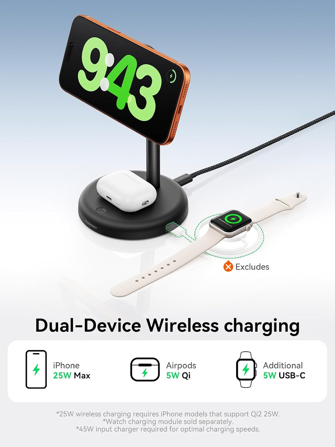 Qi2.2 25W Wireless Charger Stand with Cooling Fan & LED Light