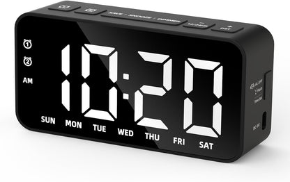 Plug in Digital Alarm Clocks with Rechargeable Backup Battery for Bedrooms Living Room Study Loud Bedside Desk Clock with Memory Function Dual Alarm 3 Modes Weekends Weekdays Every Day for Kids Adults