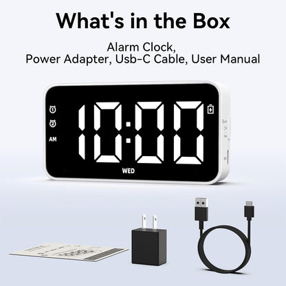 Plug in Digital Alarm Clocks with Rechargeable Backup Battery for Bedrooms Living Room Study Loud Bedside Desk Clock with Memory Function Dual Alarm 3 Modes Weekends Weekdays Every Day for Kids Adults