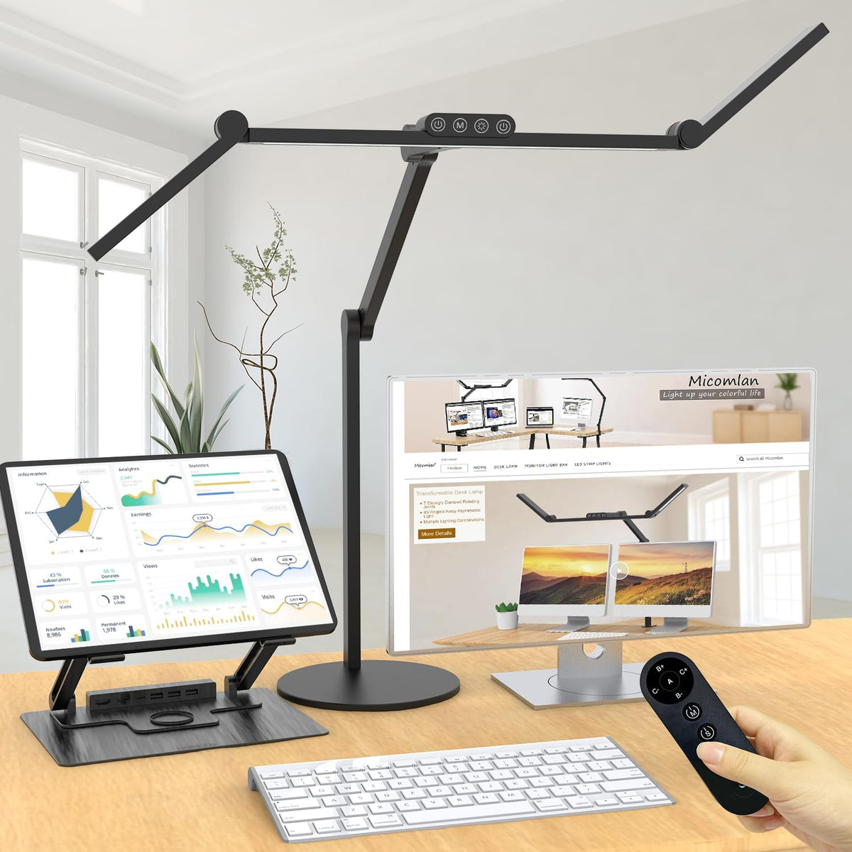 Architect Desk Lamp with Atmosphere Lighting, Adjustable Led Desk Light for Home Office with Base, 24W Bright Auto Dimming Table Light with Rotatable Swing Arm for Workbench Computer