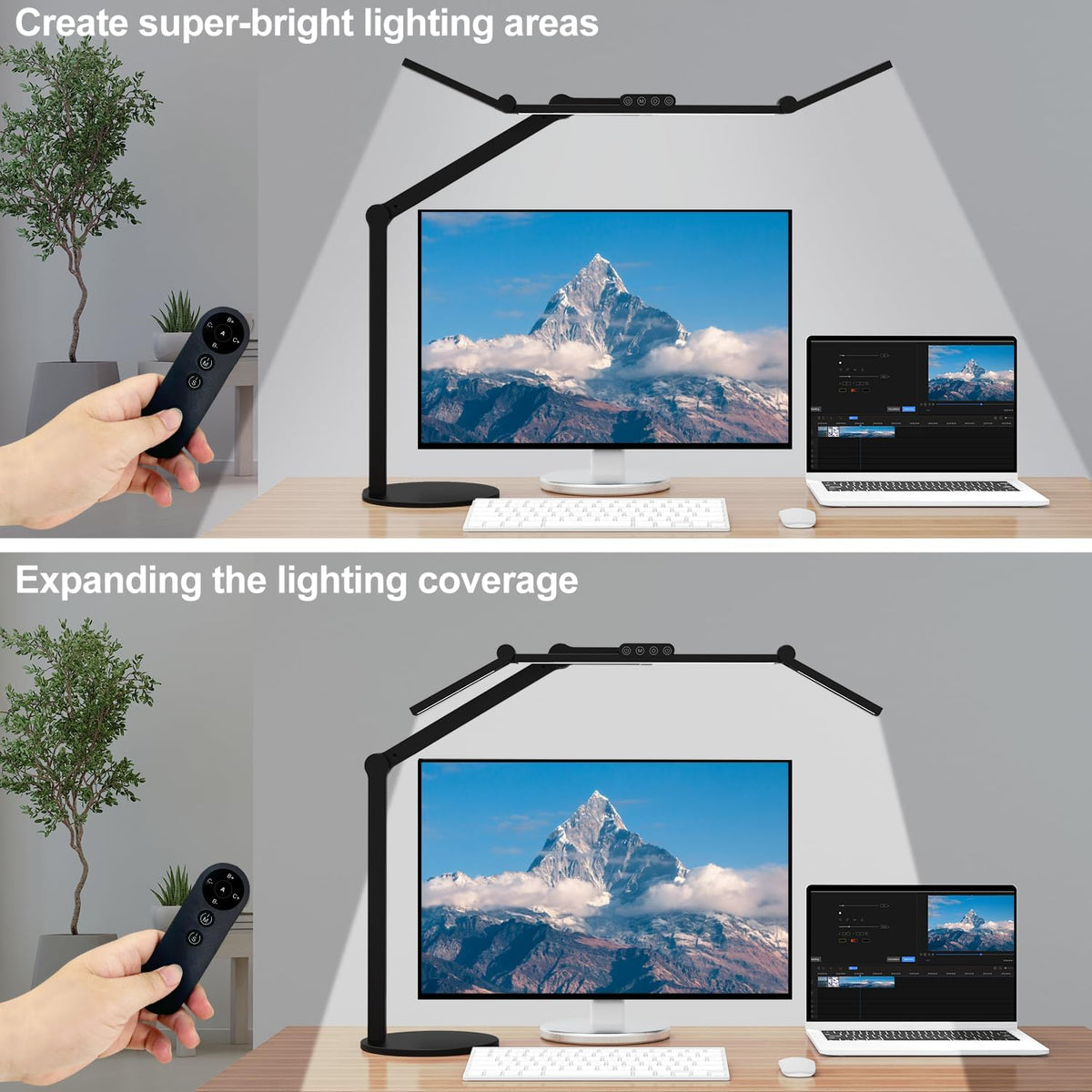 Architect Desk Lamp with Atmosphere Lighting, Adjustable Led Desk Light for Home Office with Base, 24W Bright Auto Dimming Table Light with Rotatable Swing Arm for Workbench Computer