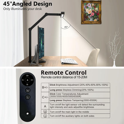 Architect Desk Lamp with Atmosphere Lighting, Adjustable Led Desk Light for Home Office with Base, 24W Bright Auto Dimming Table Light with Rotatable Swing Arm for Workbench Computer