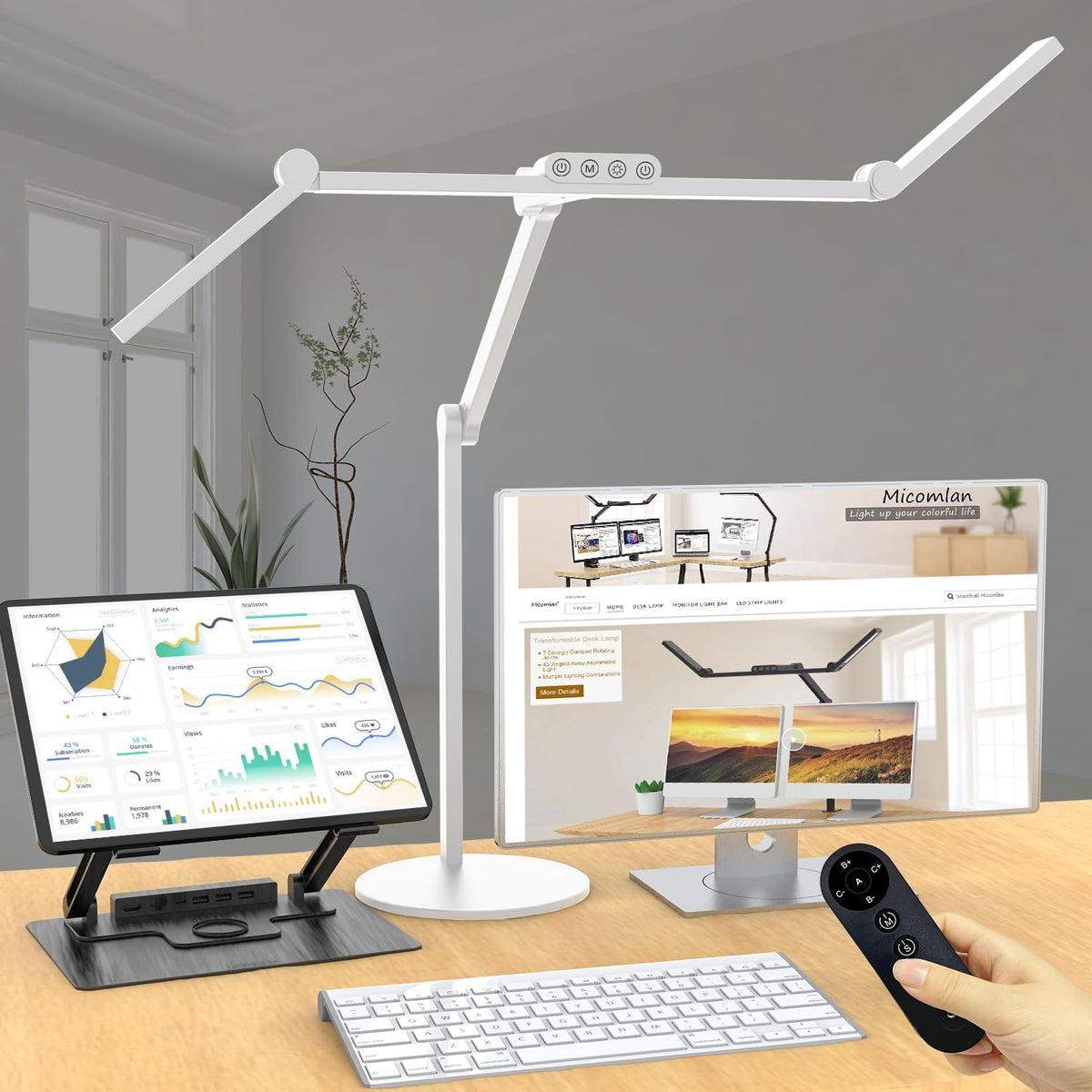 Architect Desk Lamp with Atmosphere Lighting, Adjustable Led Desk Light for Home Office with Base, 24W Bright Auto Dimming Table Light with Rotatable Swing Arm for Workbench Computer