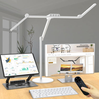 Architect Desk Lamp with Atmosphere Lighting, Adjustable Led Desk Light for Home Office with Base, 24W Bright Auto Dimming Table Light with Rotatable Swing Arm for Workbench Computer