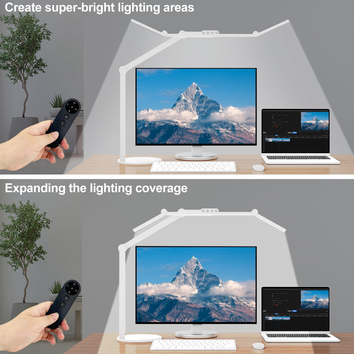 Architect Desk Lamp with Atmosphere Lighting, Adjustable Led Desk Light for Home Office with Base, 24W Bright Auto Dimming Table Light with Rotatable Swing Arm for Workbench Computer