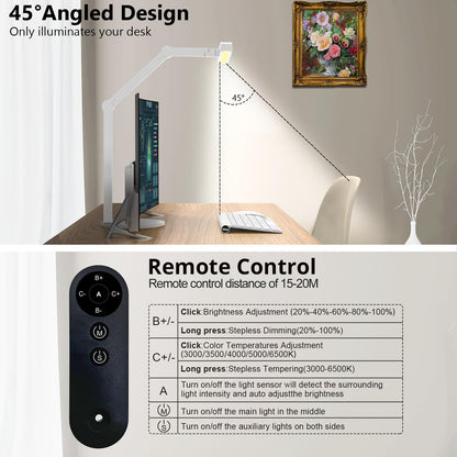 Architect Desk Lamp with Atmosphere Lighting, Adjustable Led Desk Light for Home Office with Base, 24W Bright Auto Dimming Table Light with Rotatable Swing Arm for Workbench Computer