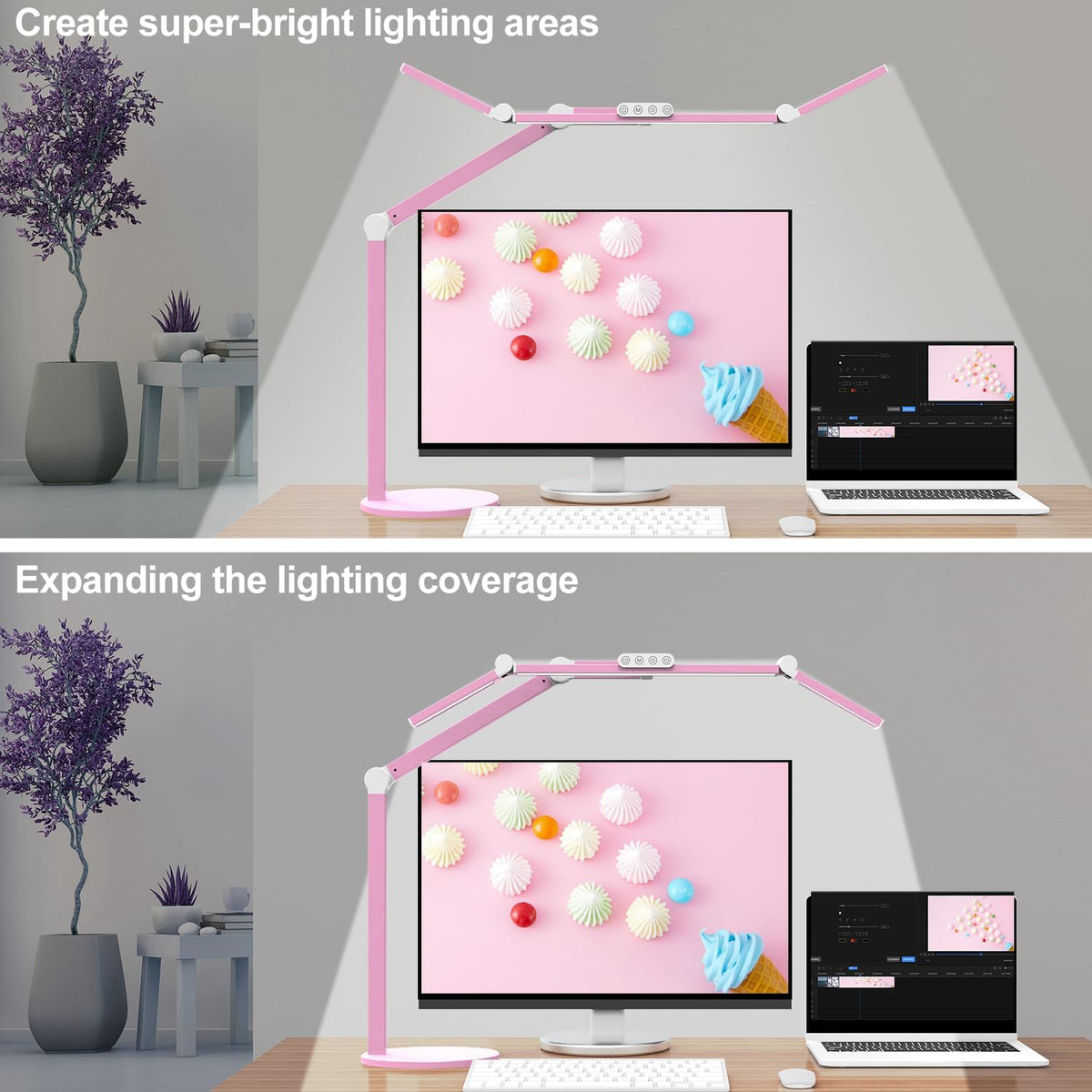 Architect Desk Lamp with Atmosphere Lighting, Adjustable Led Desk Light for Home Office with Base, 24W Bright Auto Dimming Table Light with Rotatable Swing Arm for Workbench Computer