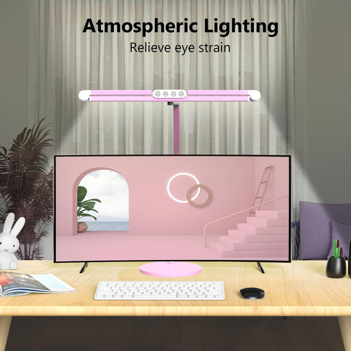 Architect Desk Lamp with Atmosphere Lighting, Adjustable Led Desk Light for Home Office with Base, 24W Bright Auto Dimming Table Light with Rotatable Swing Arm for Workbench Computer