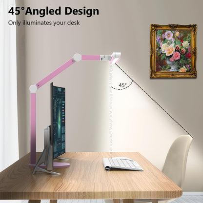 Architect Desk Lamp with Atmosphere Lighting, Adjustable Led Desk Light for Home Office with Base, 24W Bright Auto Dimming Table Light with Rotatable Swing Arm for Workbench Computer