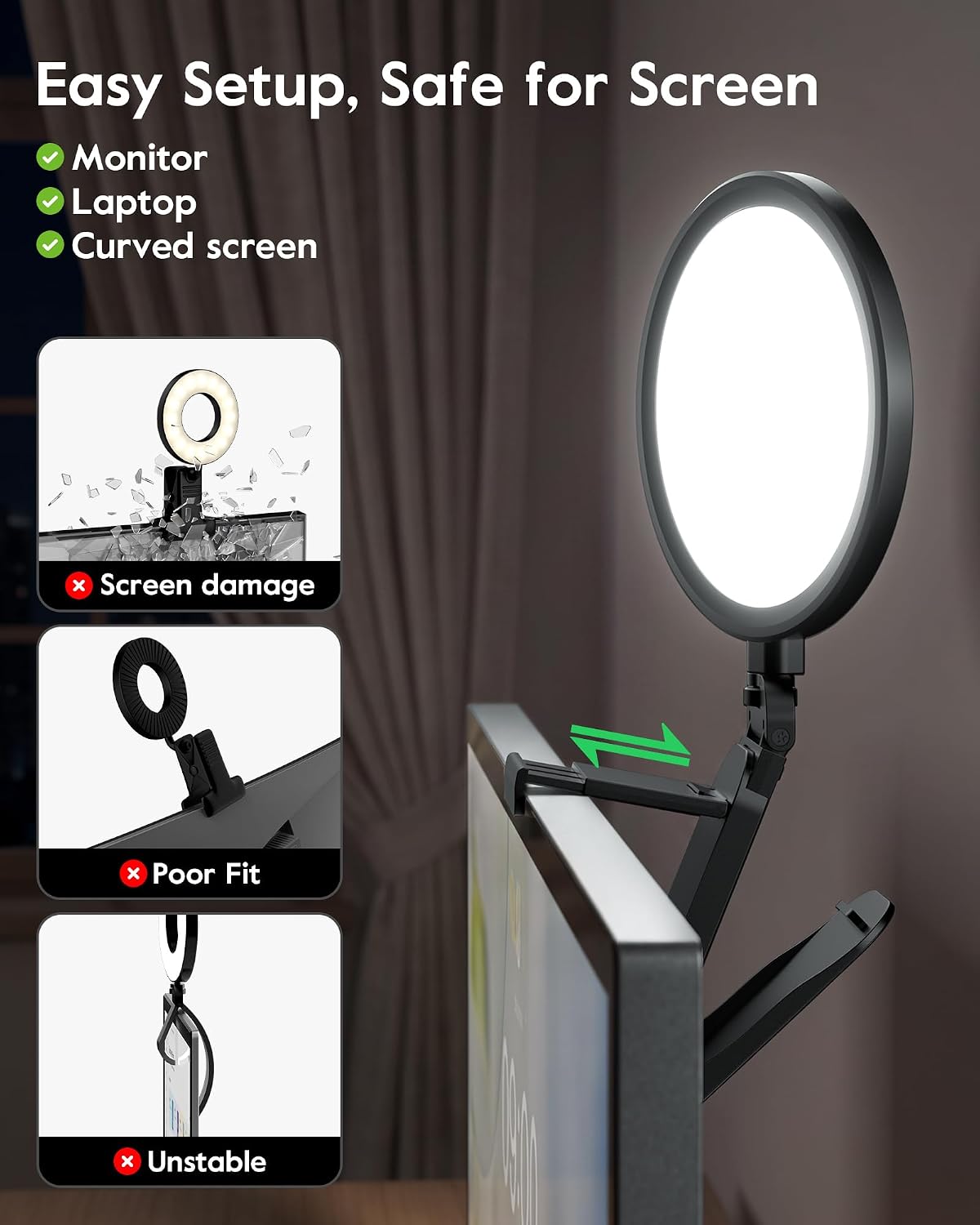 Ring Light for Computer, Eye-Care Lighting for Zoom Call, Streaming