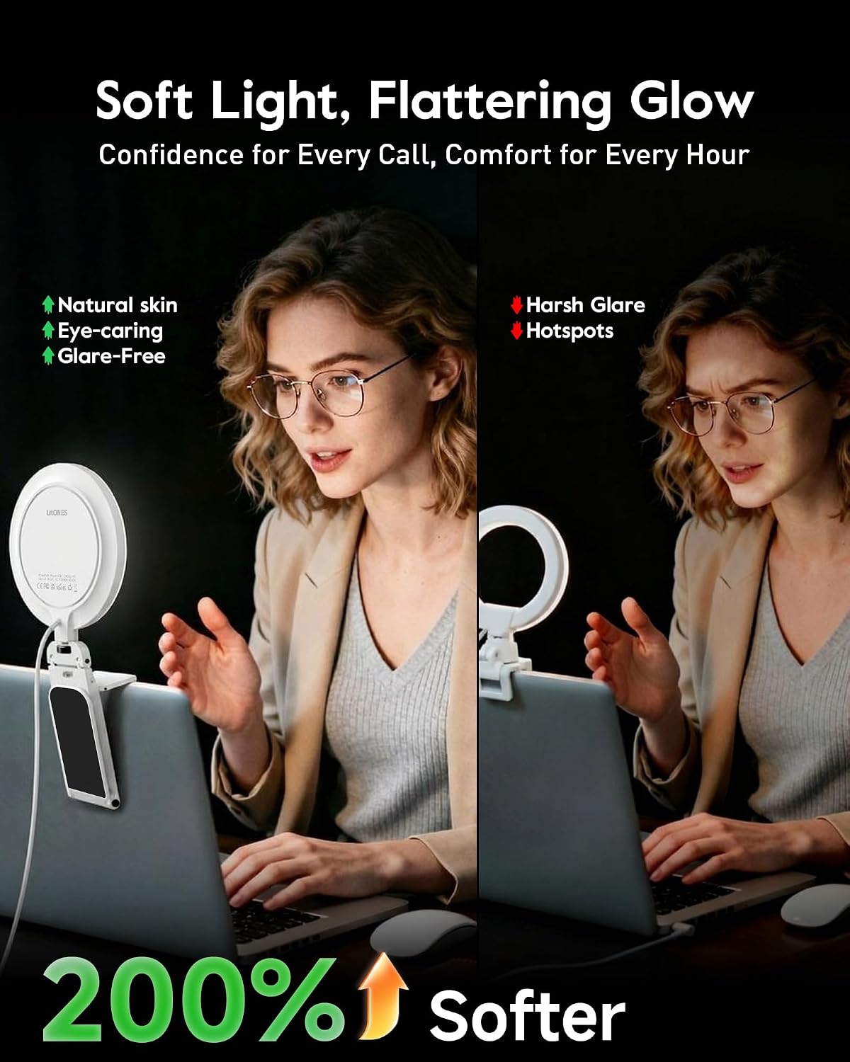 Ring Light for Computer, Eye-Care Lighting for Zoom Call, Streaming