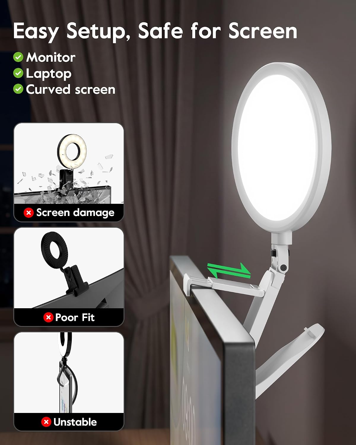 Ring Light for Computer, Eye-Care Lighting for Zoom Call, Streaming