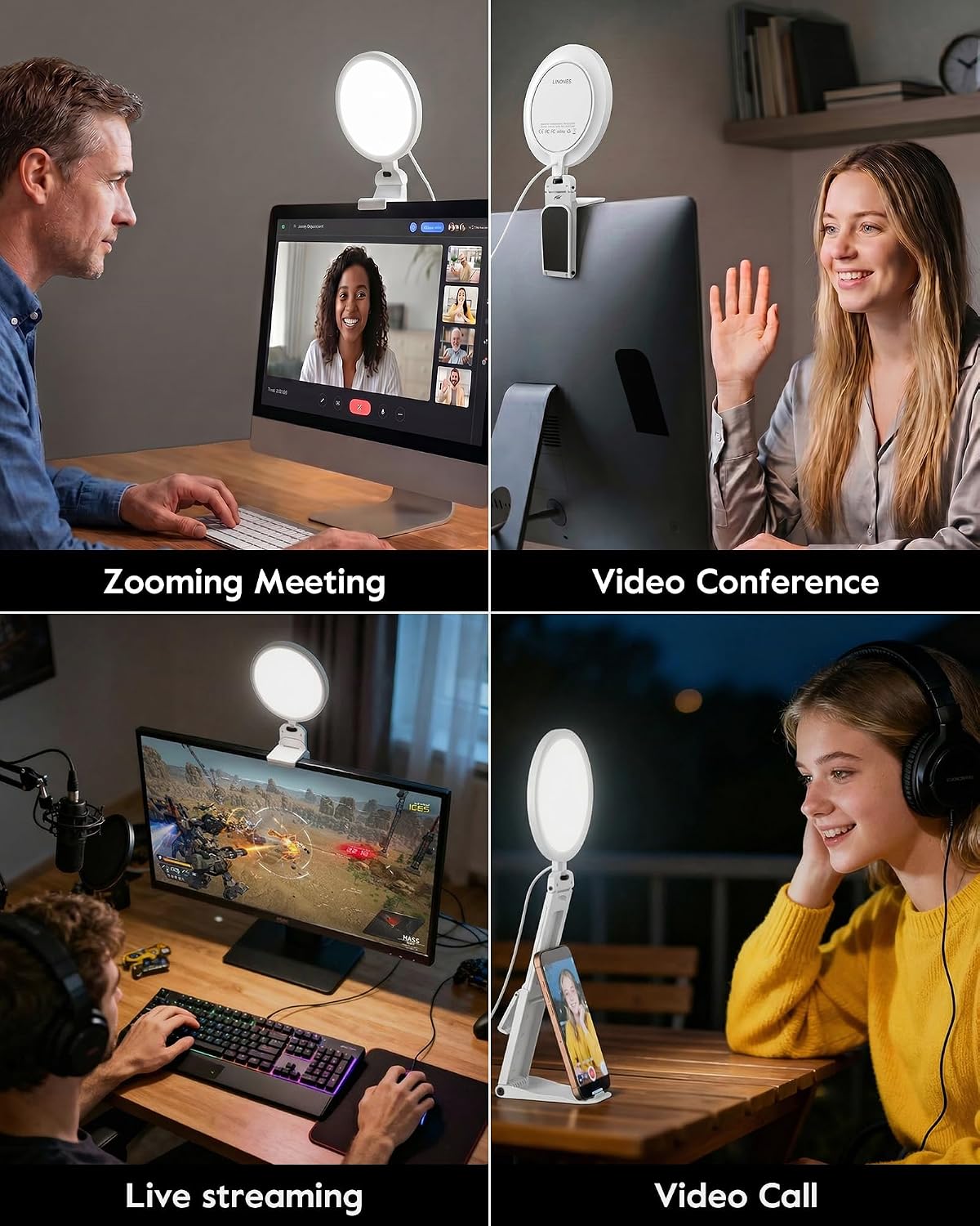Ring Light for Computer, Eye-Care Lighting for Zoom Call, Streaming