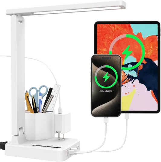 LED Desk Lamps for Dorm Office with USB C Charging Station, 800lm, CRI>90