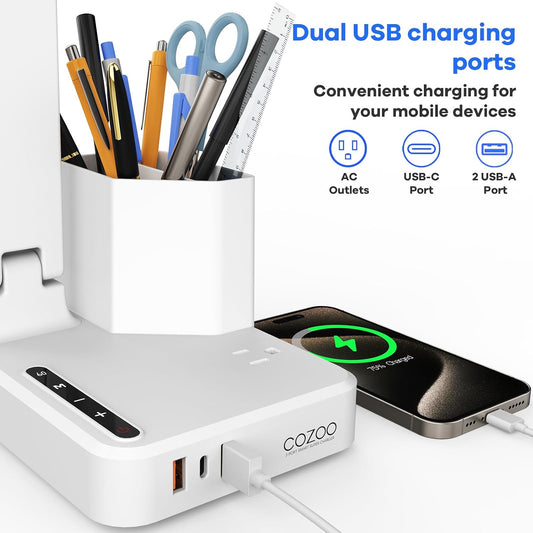 LED Desk Lamps for Dorm Office with USB C Charging Station, 800lm, CRI>90