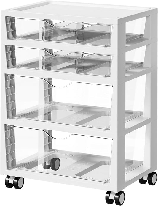 4-Tier Plastic Drawer Storage Rolling Cart with Wheels