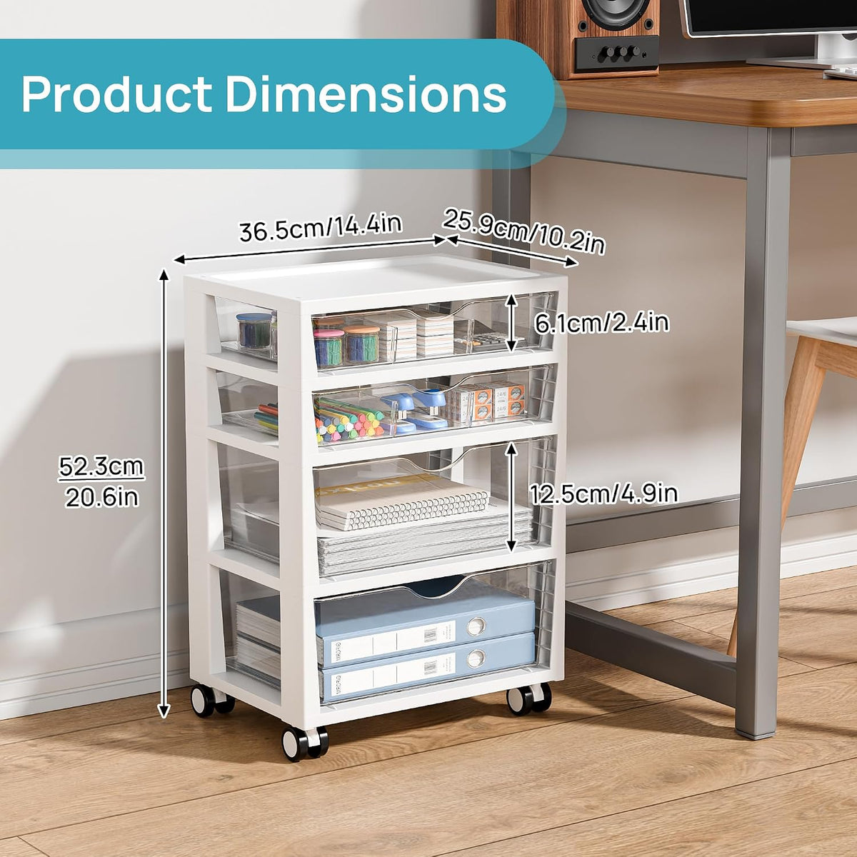 4-Tier Plastic Drawer Storage Rolling Cart with Wheels