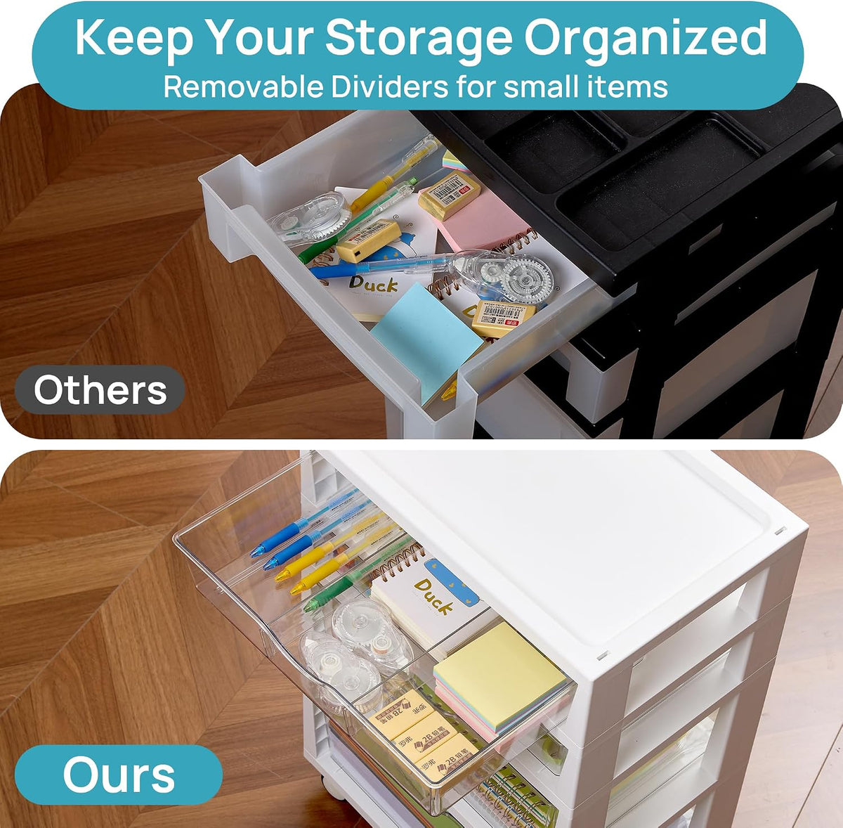 4-Tier Plastic Drawer Storage Rolling Cart with Wheels