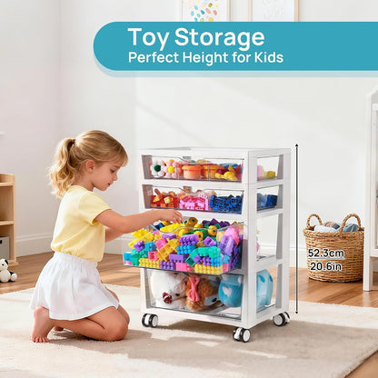4-Tier Plastic Drawer Storage Rolling Cart with Wheels