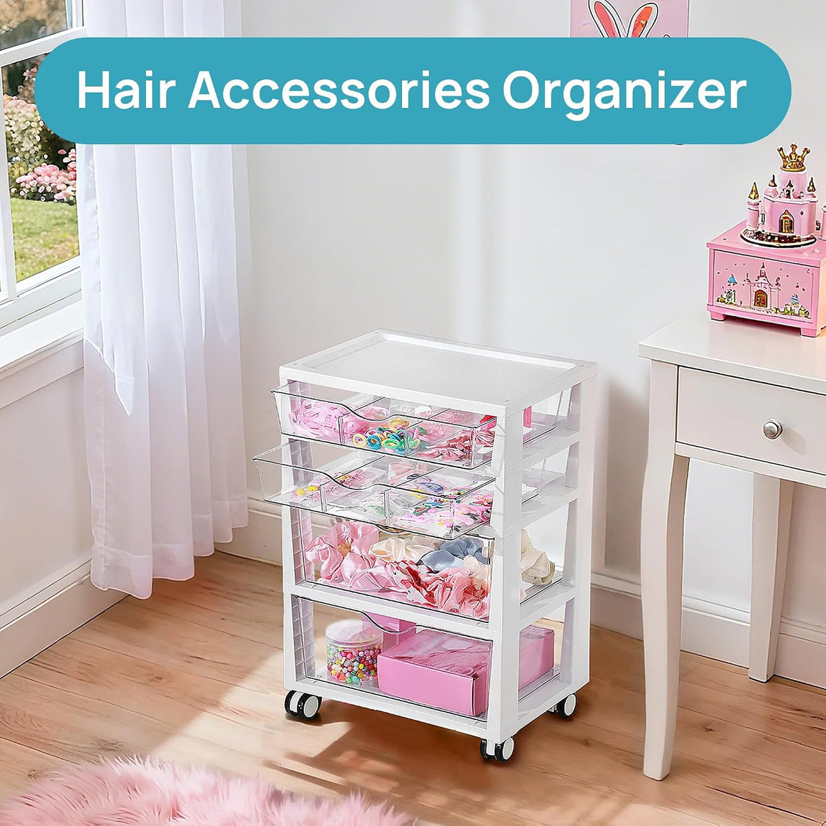 4-Tier Plastic Drawer Storage Rolling Cart with Wheels